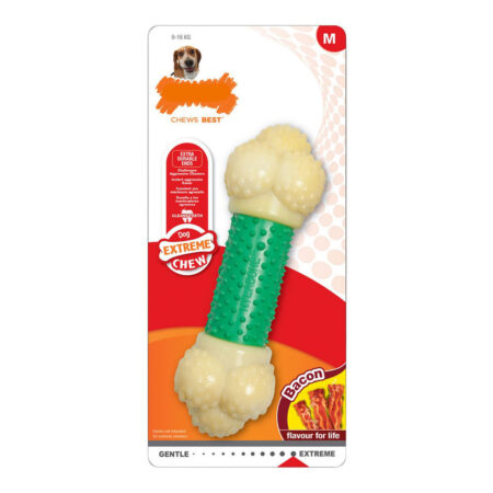 Nylabone Kauwspeelgoed Voor Honden Nylabone Extreme Chew Double Action Bacon Munt 2 In 1 Rubber Maat M Nylon