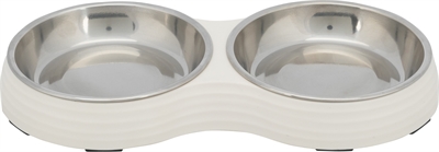 Trixie Voerbak Kat Dubbel Melamine / Rvs Wit 2X200 Ml 27X14X3 Cm