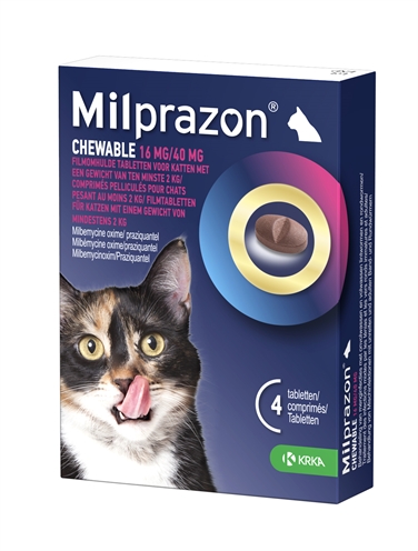 Krka Zzzkrka Milprazon Kauwtabletten Ontwormingstabletten Kat >2 Kg 16 Mg/40 Mg 4 Tbl
