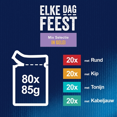 Felix Pouch Elke Dag Feest In Gelei Tonijn / Kabeljauw / Rund / Kip 80X85 Gr - Image 2