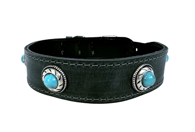Sazzz Zzzsazzz Halsband Hond Boho Treasure Stone Vintage Leer Antraciet 42-50X3,5 Cm